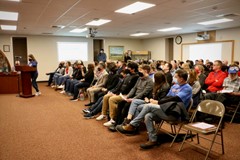 A member of the community speaks at a recent Central Bucks School District board meeting.